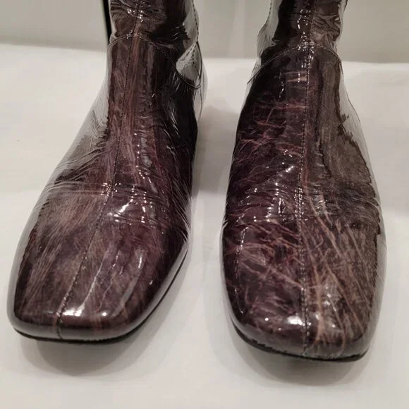 Ecco Patent Leather Riding Long Boots Zipper All season - Gray Brown Size 8